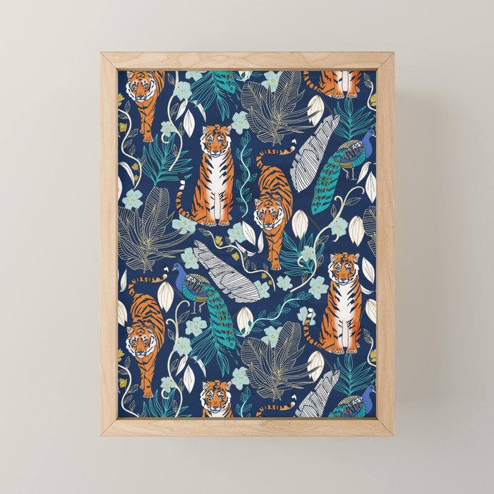 Tiger Toile on Navy Mini Art Print Gallery Image 1