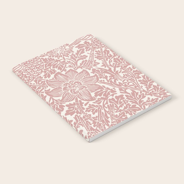 William Morris Vintage Strawberry Thief Pink & White Pattern Notebook Gallery Image 1