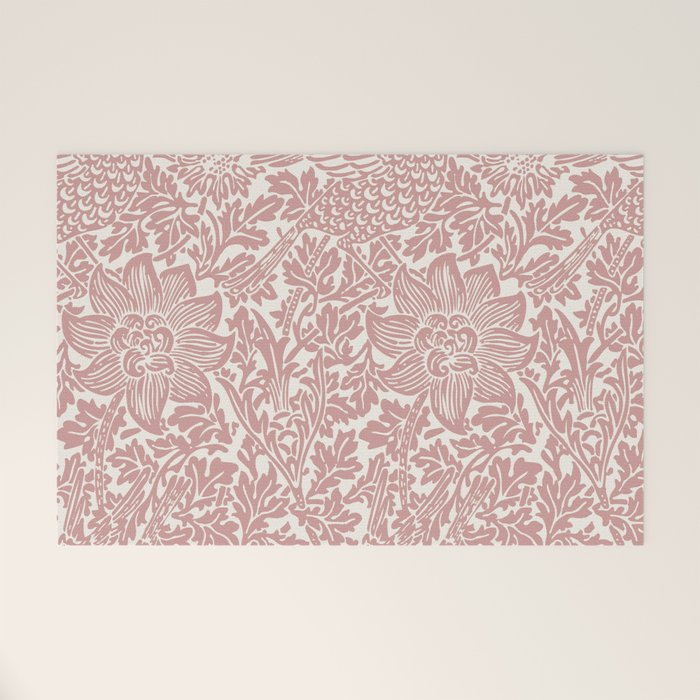 William Morris Vintage Strawberry Thief Pink & White Pattern Welcome Mat Gallery Image 1