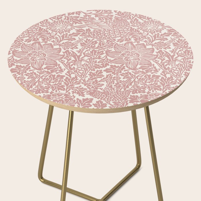 William Morris Vintage Strawberry Thief Pink & White Pattern Side Table Gallery Image 2