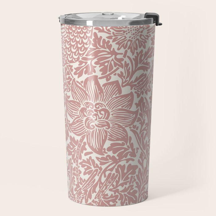 William Morris Vintage Strawberry Thief Pink & White Pattern Travel Mug Gallery Image 2