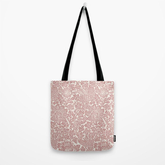 William Morris Vintage Strawberry Thief Pink & White Pattern Tote Bag Gallery Image 2