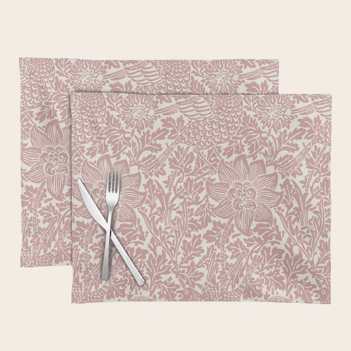 William Morris Vintage Strawberry Thief Pink & White Pattern Placemat Gallery Image 1