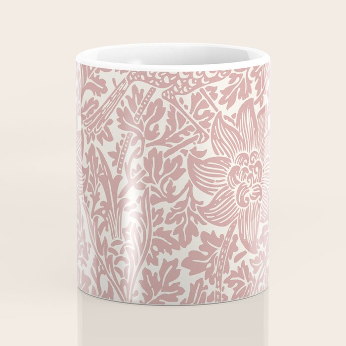 William Morris Vintage Strawberry Thief Pink & White Pattern Coffee Mug Gallery Image 4
