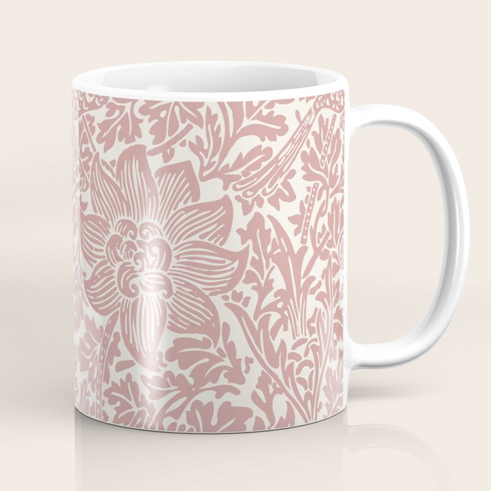 William Morris Vintage Strawberry Thief Pink & White Pattern Coffee Mug Gallery Image 1