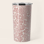 William Morris Vintage Strawberry Thief Pink & White Pattern Travel Mug Gallery Image 1