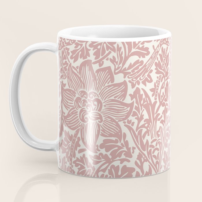 William Morris Vintage Strawberry Thief Pink & White Pattern Coffee Mug Gallery Image 3