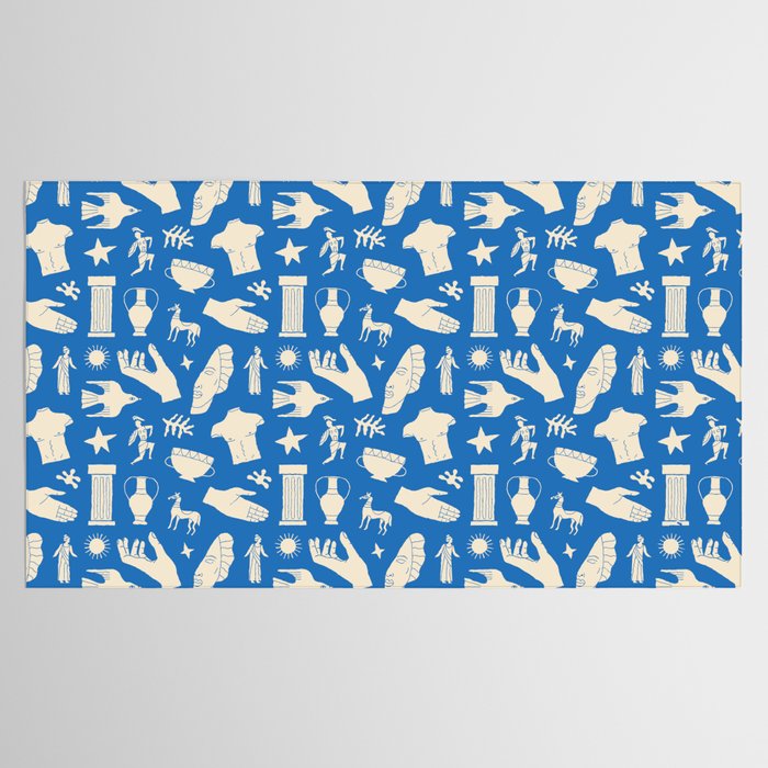 Ancient blue greek statue doodle pattern Tablecloth Gallery Image 2