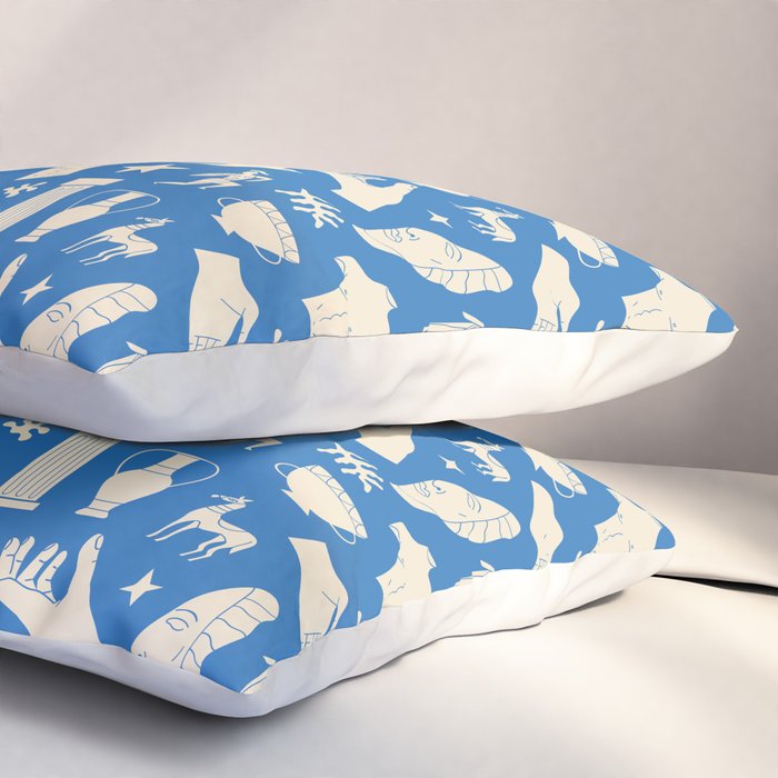 Ancient blue greek statue doodle pattern Pillow Sham Gallery Image 3
