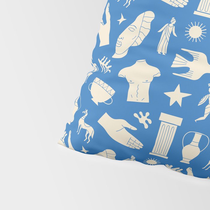 Ancient blue greek statue doodle pattern Pillow Sham Gallery Image 4