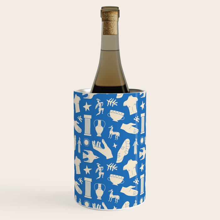 Ancient blue greek statue doodle pattern Wine Chiller Gallery Image 3