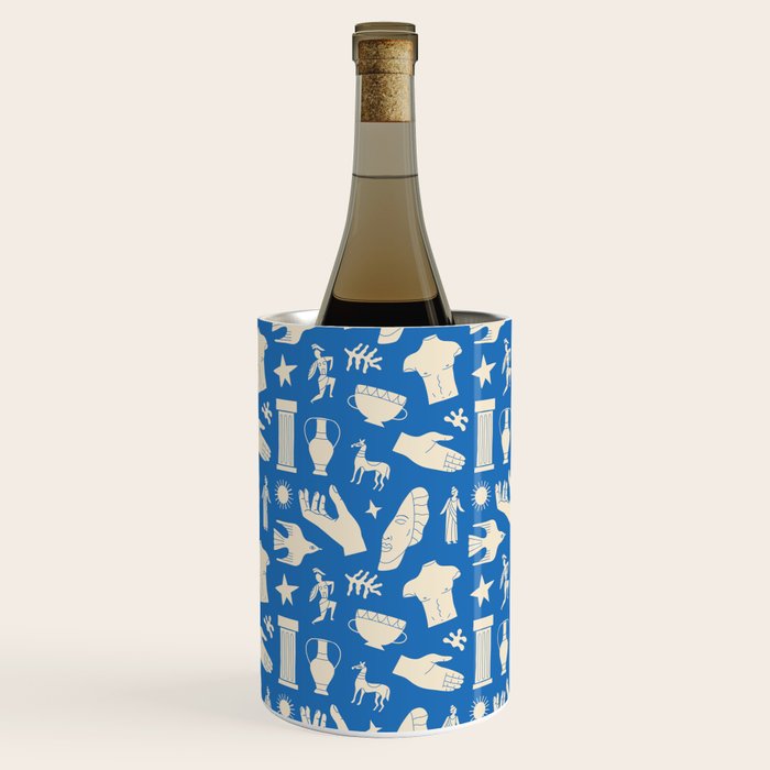 Ancient blue greek statue doodle pattern Wine Chiller Gallery Image 2