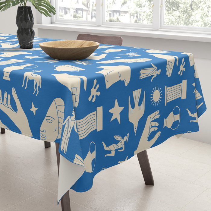 Ancient blue greek statue doodle pattern Tablecloth Gallery Image 3