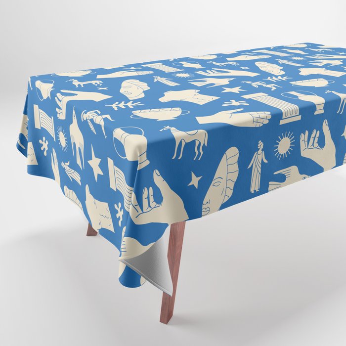 Ancient blue greek statue doodle pattern Tablecloth Gallery Image 1