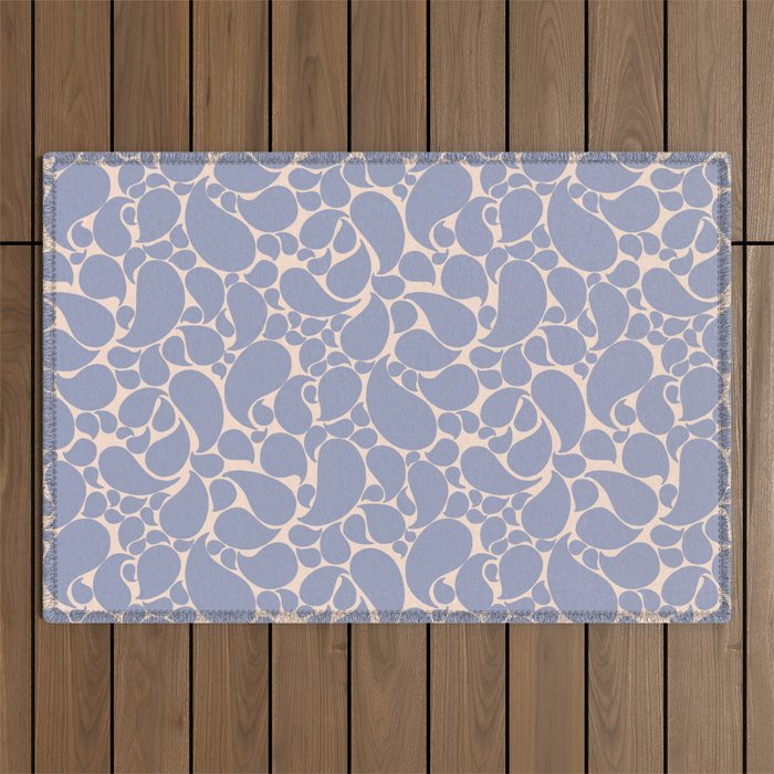 Blue Retro Inspired Paisley Swirl Pattern Outdoor Rug Gallery Image 1