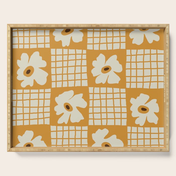 Vintage floral checkered box pattern  Serving Tray Gallery Image 1