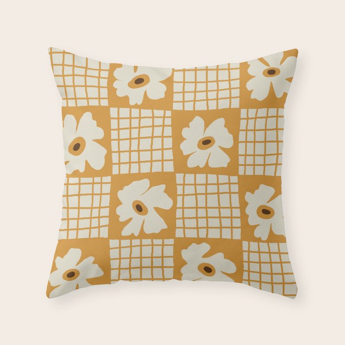 Vintage floral checkered box pattern  Throw Pillow Gallery Image 1