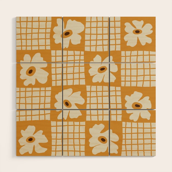 Vintage floral checkered box pattern  Wood Wall Art Gallery Image 1