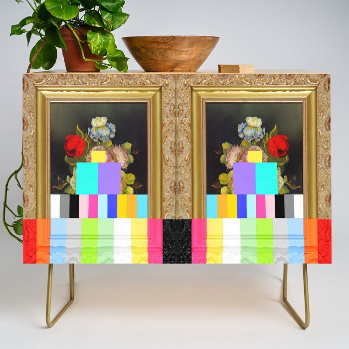 A Painting of Flowers With Color Bars Credenza Gallery Image 1