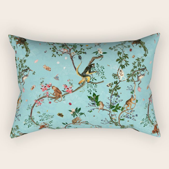 Monkey World Aqua Rectangular Pillow Gallery Image 1
