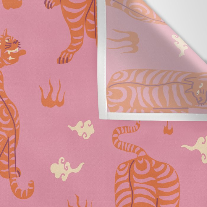 Oriental pink tigers Wall Tapestry Gallery Image 3