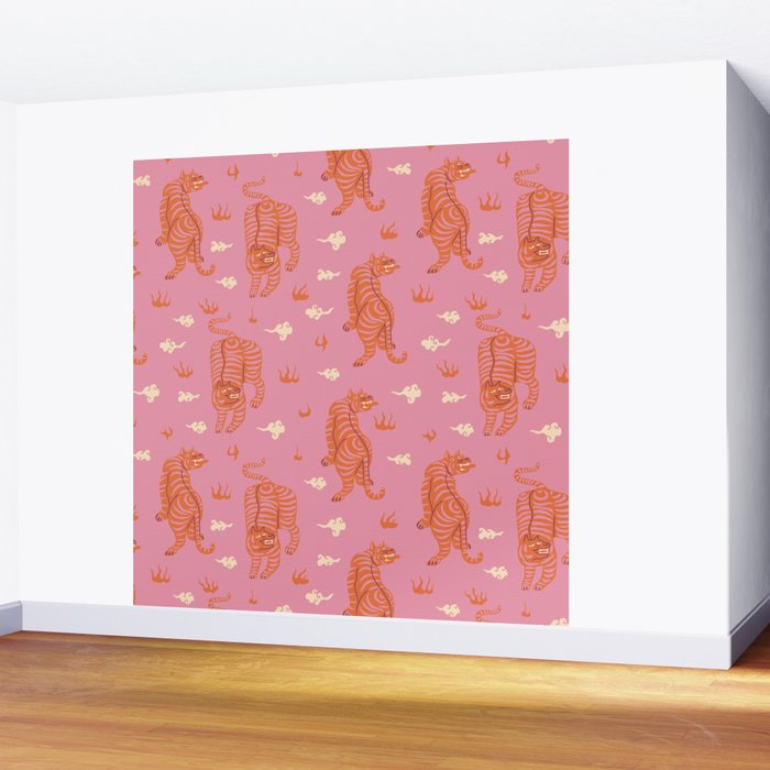 Oriental pink tigers Wall Mural Gallery Image 2