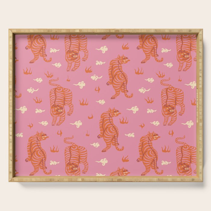 Oriental pink tigers Serving Tray Gallery Image 1