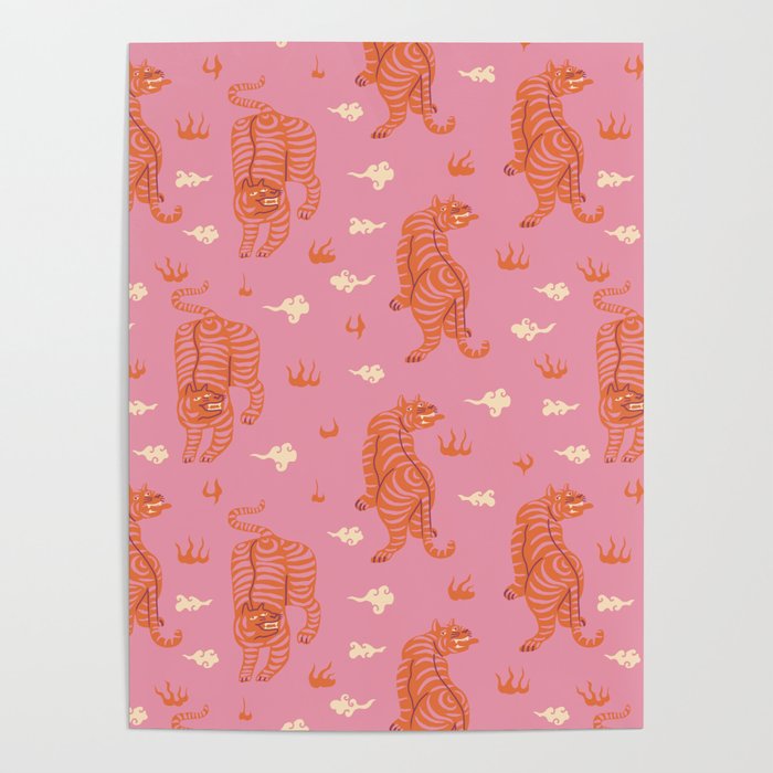 Oriental pink tigers Poster Gallery Image 1
