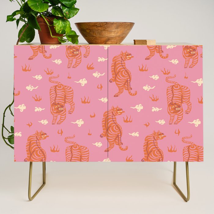 Oriental pink tigers Credenza Gallery Image 1