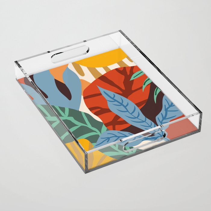 Bloom With Grace, Abstract Botanical Nature Painting, Colorful Eclectic Illustration Modern Acrylic Tray Gallery Image 1