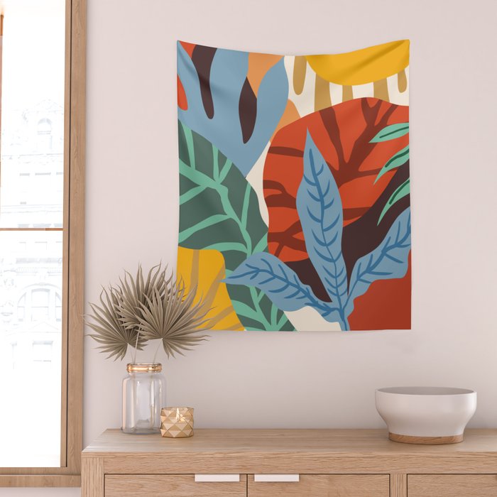 Bloom With Grace, Abstract Botanical Nature Painting, Colorful Eclectic Illustration Modern Wall Tapestry Gallery Image 2