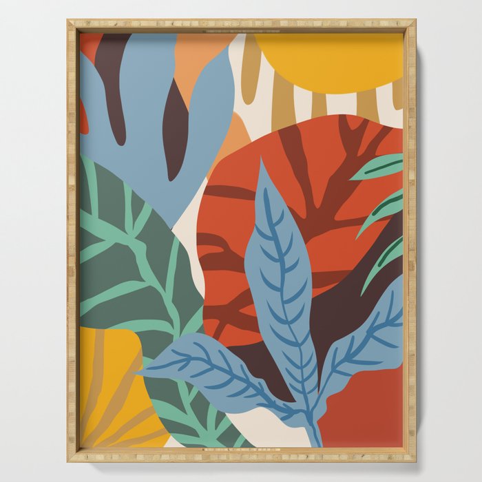 Bloom With Grace, Abstract Botanical Nature Painting, Colorful Eclectic Illustration Modern Serving Tray Gallery Image 1