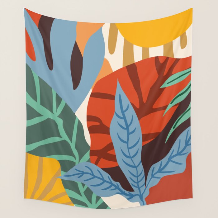 Bloom With Grace, Abstract Botanical Nature Painting, Colorful Eclectic Illustration Modern Wall Tapestry Gallery Image 4