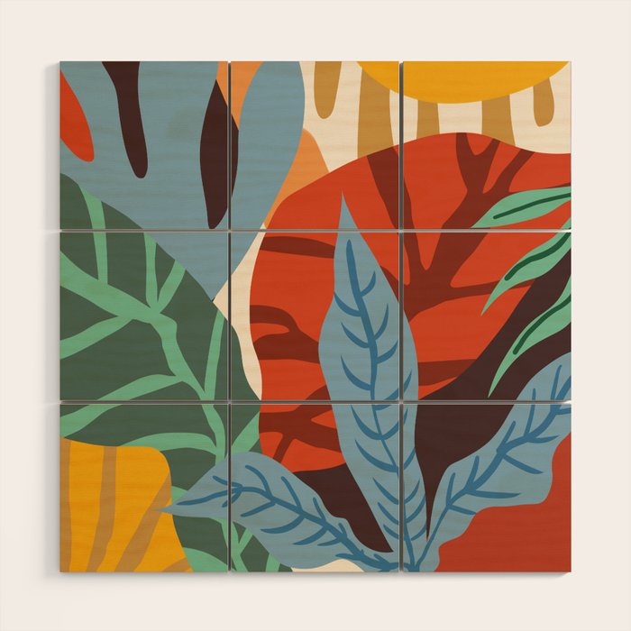 Bloom With Grace, Abstract Botanical Nature Painting, Colorful Eclectic Illustration Modern Wood Wall Art Gallery Image 1