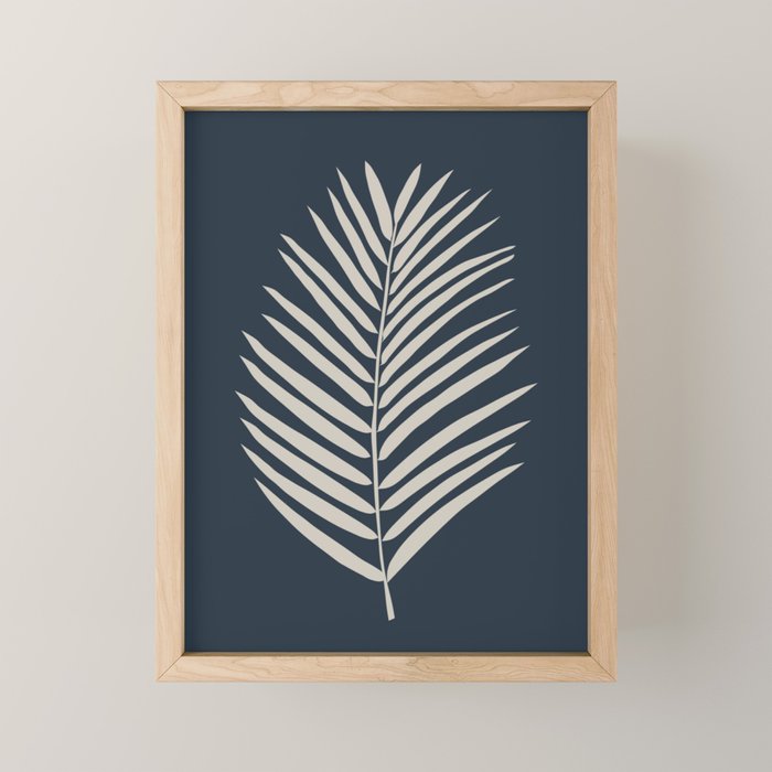 Palm Leaf Navy Blue And Cream Mini Art Print Gallery Image 1