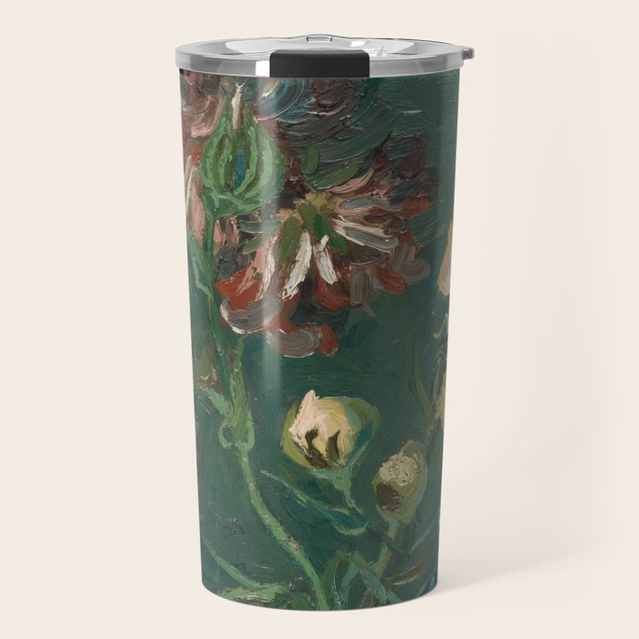 Peonies and Blue Delphiniums by Vincent van Gogh Travel Mug Gallery Image 1