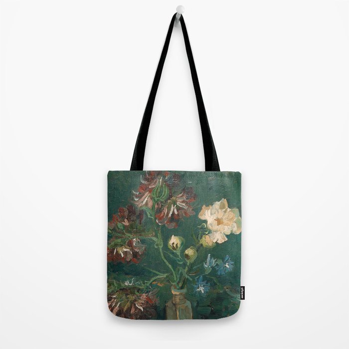Peonies and Blue Delphiniums by Vincent van Gogh Tote Bag Gallery Image 2
