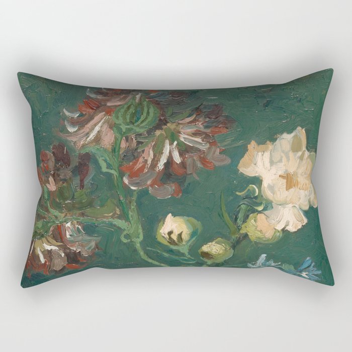 Peonies and Blue Delphiniums by Vincent van Gogh Rectangular Pillow Gallery Image 2