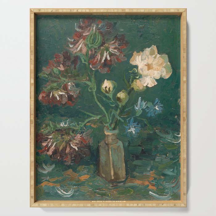 Peonies and Blue Delphiniums by Vincent van Gogh Serving Tray Gallery Image 1