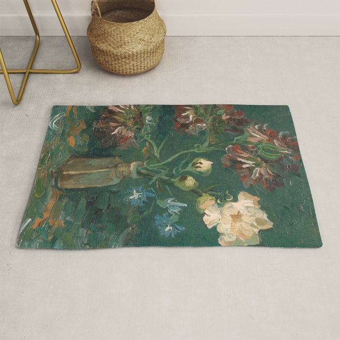 Peonies and Blue Delphiniums by Vincent van Gogh Rug Gallery Image 1