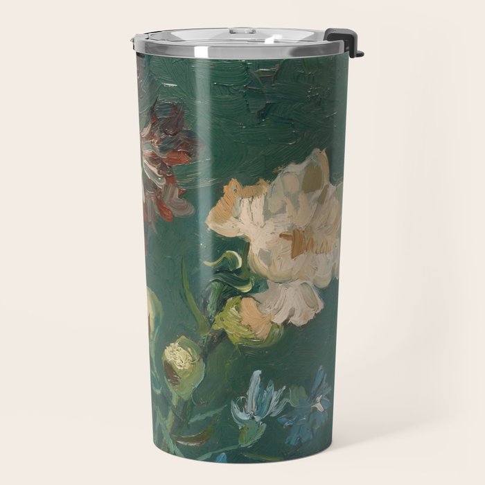 Peonies and Blue Delphiniums by Vincent van Gogh Travel Mug Gallery Image 2