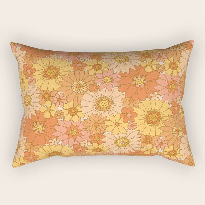 70s Retro Daisy Floral Rectangular Pillow Gallery Image 1