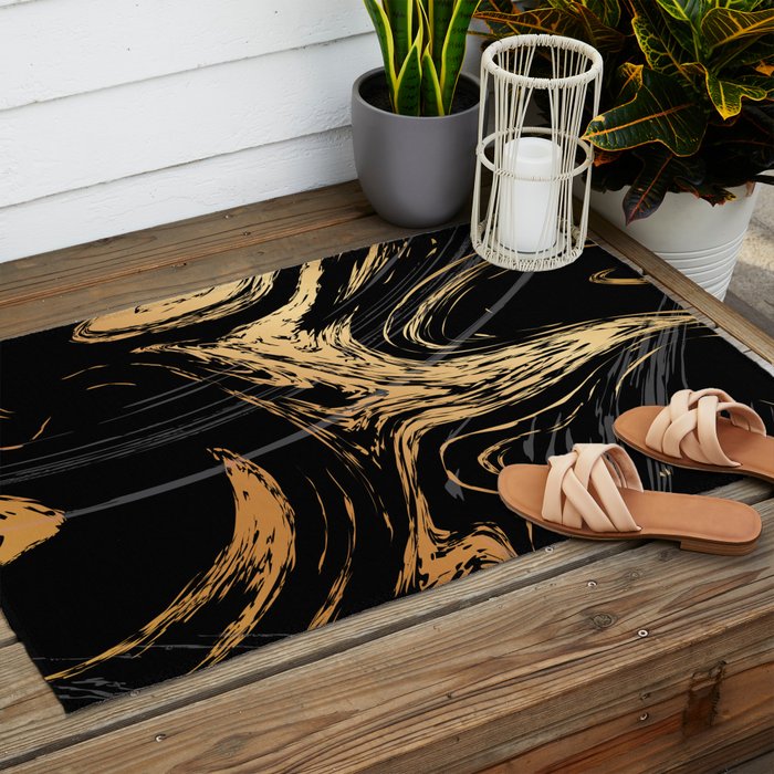 Luxurious Black and Gold Marble Outdoor Rug Gallery Image 2