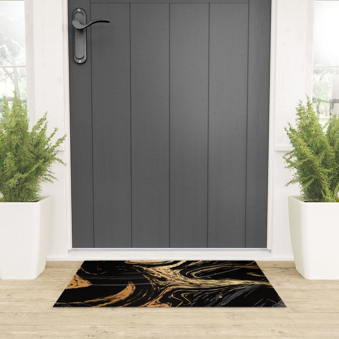 Luxurious Black and Gold Marble Welcome Mat Gallery Image 3