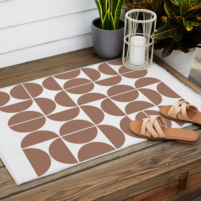 Mid Century Modern Geometric 04 Mocha Mousse Outdoor Rug Gallery Image 2