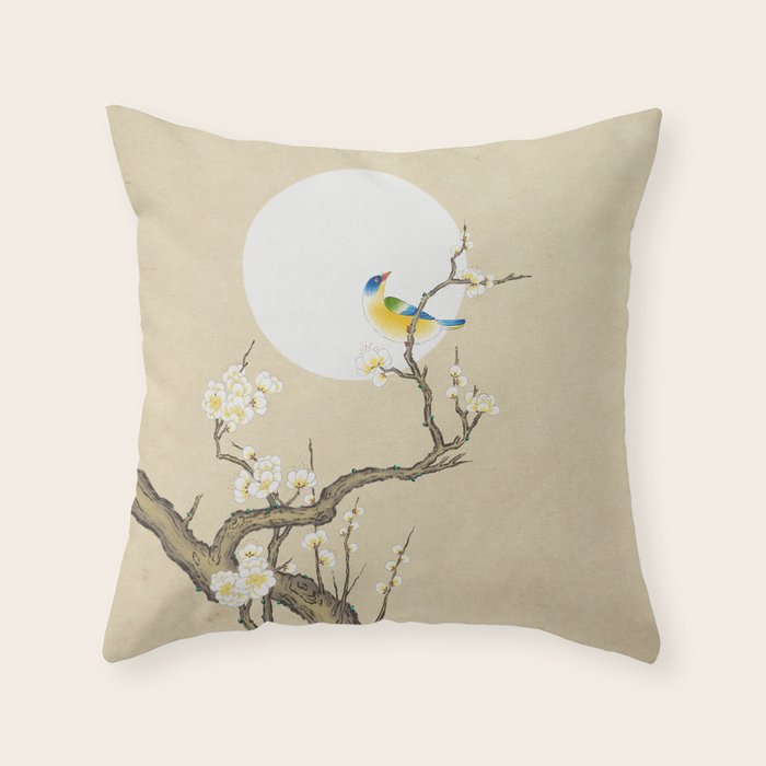 Plum blossoms, bird and the moon Type A (Minhwa: Korean traditional/folk art) Throw Pillow Gallery Image 6