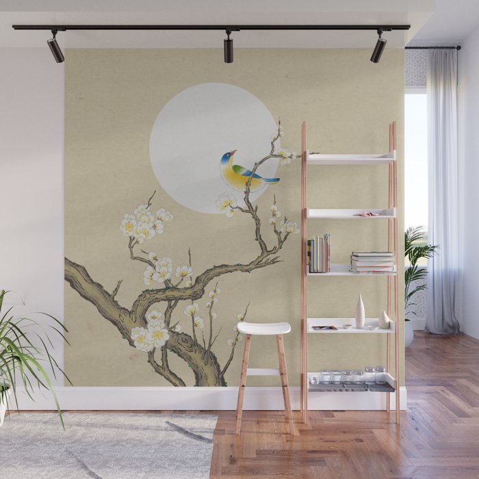 Plum blossoms, bird and the moon Type A (Minhwa: Korean traditional/folk art) Wall Mural Gallery Image 1