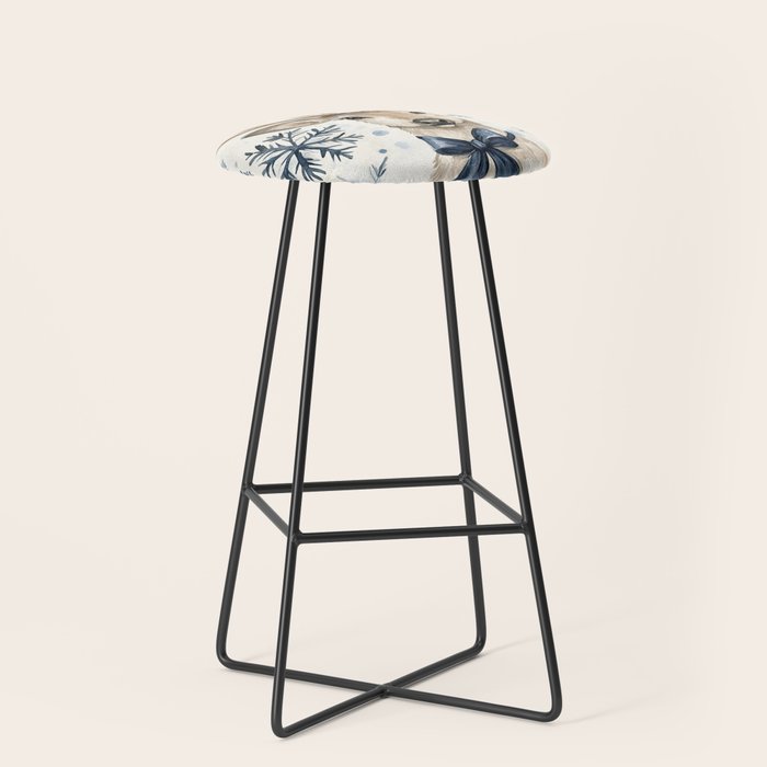 Winter Blue Deer Christmas Watercolor Illustration Stool Gallery Image 1