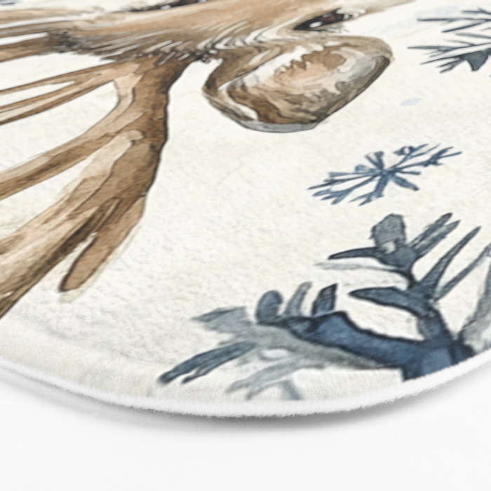 Winter Blue Deer Christmas Watercolor Illustration Bath Mat Gallery Image 3