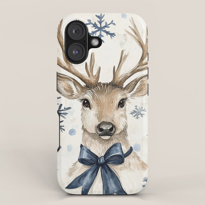 Winter Blue Deer Christmas Watercolor Illustration iPhone Case Gallery Image 1